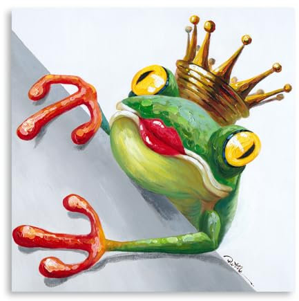 XMMPOT Retro Queen Frog Decor Poster: Happy Frog Funny Wall Art Hippie Frosch mit Krone für süße Mädchen und Jungen Schlafzimmer Badezimmer Wandkunst gerahmt fertig zum Aufhängen, 30,5 x 30,5 cm