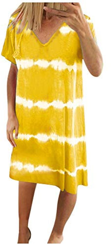 Damenkleid Sommerkleid Tunikakleid T-Shirtkleid Knielanges Kleid A-Linie Kurzarm Kleid Freizeitkleid V-Ausschnitt Streifen Kleider Strandkleid Umstandskleid Frauen Casual Kleider Midi Kleid
