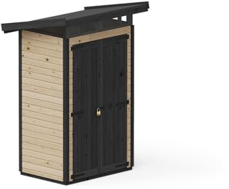 Upyard Gartenhaus Strongbox S - Robuste Holz Gerätehaus mit imprägniertem Fundament und extra Strapazierfähigem Kunststoff Dach, 127x87 cm, Braun