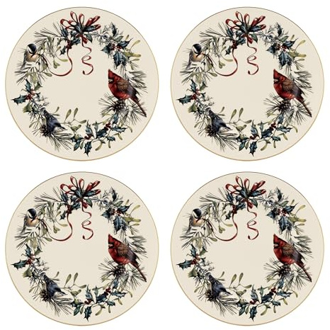 Lenox 897093 Winter Greetings Dinnerware Salad Plates, Set of 4, Red & Green, Christmas, Holiday Hosting