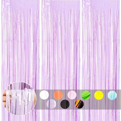 3 Stück Lametta Vorhang Macaron Violett,Metallische Glitzervorhang Lametta 1x2m,Glitzer Tinsel Curtain Folienfransen Vorhang Fotowand Hintergrund für Geburtstags Hochzeit Weihnachten Halloween Deko