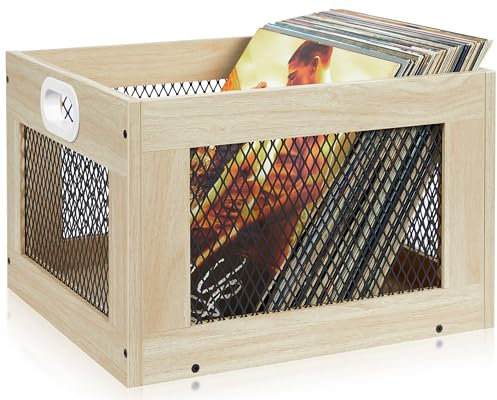 3IngSeagulls Vinyl Record Storage Crate， Classic Cube Record Organizer Storage 80+ Records, Multifunctional wood Record Holder with Handle, Great for Record Album Magazine Storage,white……