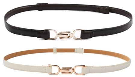 LAKJUOZ 2 Stück Leder Skinny Frauen Gürtel Mode Damen Dünne Leder Taillengürtel Für Kleider Mit Goldschnalle