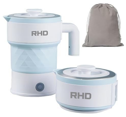 Tragbarer faltbarer elektrischer Wasserkocher, 0.7L kleiner Camping-Wasserkocher, zusammenklappbarer Mini-Wasserkocher, 600W schnelles Erhitzen, BPA-frei, 304 Edelstahl-Heizung, blau