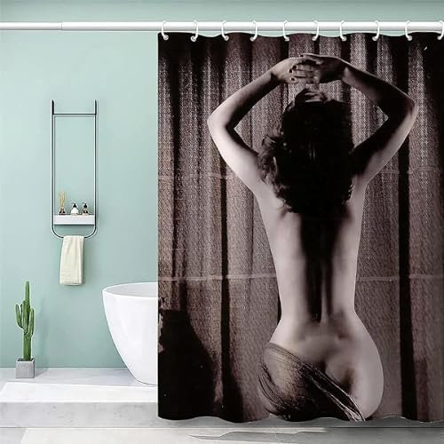Duschvorhang 200x200 Nackt Duschvorhänge Frau Anti Schimmel Waschbar Polyester Textil Shower Curtains für Badezimmer Badewanne mit 12 Haken, Y5490
