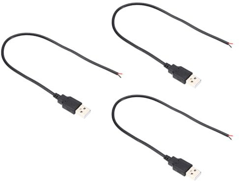 PATIKIL 0.3M/1Ft 5V 3A Type-C Pigtail Extension Power Cable, 3 Pcs 22AWG USB-C Plug to 2 Pin Bare Wire Open End Connector Plug for DIY Equipment Repair, Black