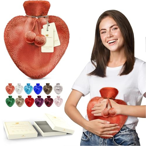 Happy Heaters Hot Water Bottle, 1L with Fluffy Cover - Ideal for Period, Back & Neck Pain - Orange, Perfect for Women, Seniors & Children (UK)