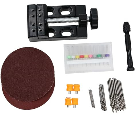 POFET 62pcs Hand Drill Set, Mini Drill Pin Vise with 48 Hand Drill Twist Drills, 10 PCB Drills and 2 Sandpapers for Hand Drill DIY Wooden Jewelry Pendant Making