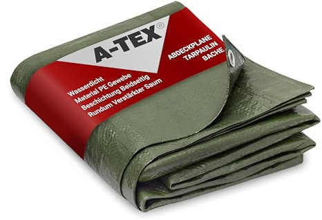 A-TEX® Abdeckplane 90g/m² (Grün 1,5 x 6 m) | Verschiedene Stärken, Größen und Farben wählbar | Plane mit Ösen | Gewebeplane Gartenplane Bauplane Schutzplane | wasserdicht | reißfest | UV-stabilisiert