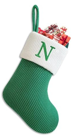 Takezuaa Weihnachtssocke | Personalisiert Nikolausstrumpf | Weihnachtsstrumpf zum Befüllen | Zum Aufhängen an Kamin,Treppe | Geschenksack - für Süßigkeiten,Zuhause,Weihnachten(Grün-Style 1,N)