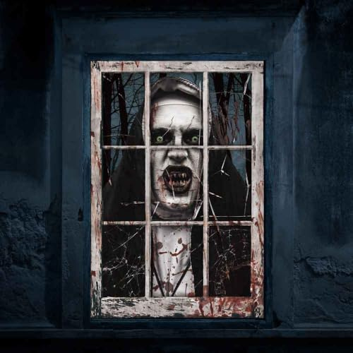 Hoclauho Halloween Fensterdeko, Gruselige Fensterbilder für die Haustür, Horror Dekoration für Garten und Halloween-Feiern Spukhaus Deko Fensterdeko (A, 80 * 120)