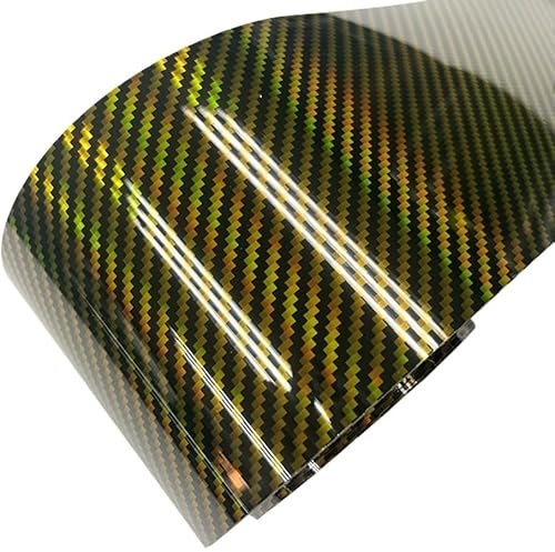 QIUSHIBO Autofolie Schwarz Rot Silber Blau Gold 5D Regenbogen Carbon Faser Auto Aufkleber Adhesive Wrap Vinyl Tuning Abdeckfolie Car Wrapping Folie(Gold,10CM X 10M)