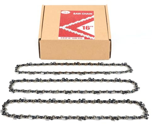 3-Pack 16 Inch Chainsaw Chain 56 Drive Links, 3/8 Pitch, 0.050 Gauge, Fit for Craftsman, Remington, Greenworks, Earthwise, Echo, Ryobi, Husqvarna Chainsaws and More, PETOX