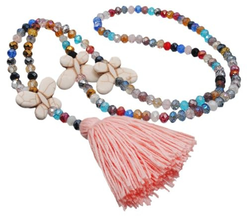 TMTGTS Collier Bohême 1/2 pièces tendance - Collier élégant - Longue chaîne en cristal avec pompon - Multicolore - Collier pour femme - Chaîne avec papillon - Cadeau pour la Saint-Valentin, un