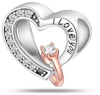 MariaFonte Bead Charm New 2025 Compatibile Tutte Marche Pendente Cuore 'I love you' Anello Rosa Zirconia Compleanno Anniversario Ciondoli Originale Argento 925 Portafortuna Famiglia Natale