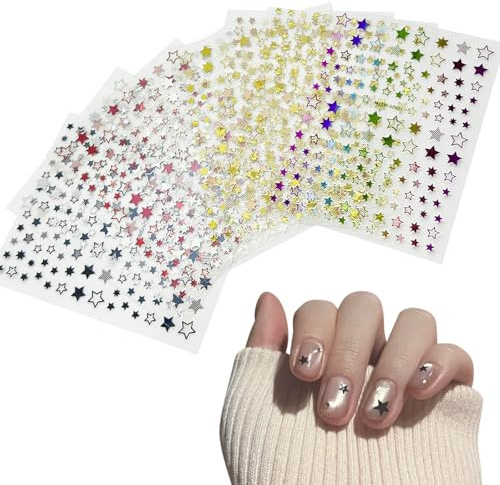 BRDXOOL 9 Stück Damen Nagelsticker Stern Nageldeko Nägel Selbstklebende Nagelsticker Diagonal Farbe Nagelaufkleber Nagel DIY Deko Mädchen Laser Nageldesign Nageltattoo 3D Sticker