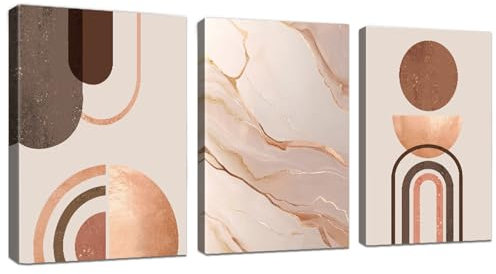 WENGTIAO 3 Pièces Minimaliste Or Rose Marbre Tableau Decoration Murale Encadré Toile Peinture Abstraite Ligne Géométrique Decoration Murale Salon Maison Deco Chambre 40x60cmx3