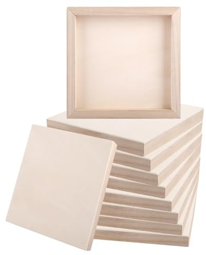AHAQU 10PCS Blank Wooden Painting Panels, 20x20cm/7.8x7.8 Inches Unfinished Wooden Panels, Square Wood Canvas Boards for Painting, Drawing, Art Crafts, Oil Acrylic Pouring