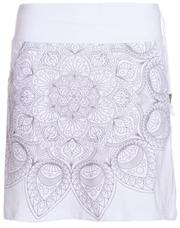 Vishes Alternative Bekleidung - Damen Mini-Rock Baumwolle Mandala-Muster extra breiter Bund mit Kordel-Zug und Taschen weiß 40