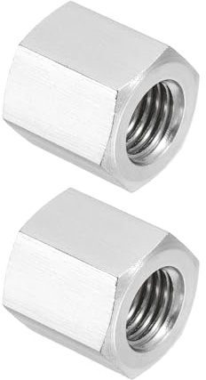 PATIKIL M10x1 25 Gewinde 304 Edelstahl Sechskant Muffen 2 Stück 16mm / 0 63 Länge Vollgewinde Gewindestangen Verbindungsmutter Befestigungselemente Silberfarben