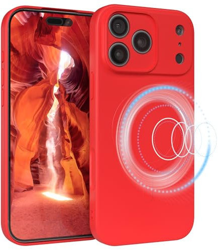 EAZY CASE - Silikonhülle magnetisch für iPhone 17 Pro Max Hülle Silikon Rot weich stoßfeste Magnet Handyhülle Schutzhülle mit Kameraschutz Dünn Schutz Cover TPU Bumper in Mattrot