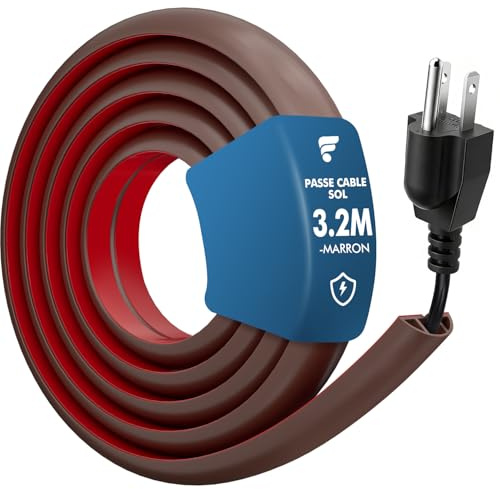 shinfly 3.2m Canaleta Cables Suelo, Esconde Cable Autoadhesivo, Canal de Protección de Cable de PVC, Canaleta para Cables para Hogares, Oficinas y Almacenes — Marrón 12mm(A) x 10mm(A)