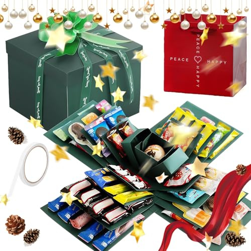 Yagerod Explosionsbox Weihnachten, 5-Lagige Kreative Explosionsbox Geburtstag Klein, 2026 Neu DIY Überraschungsbox, für Weihnachten Geburtstag Jubiläum Valentinstag Hochzeitstag(Green)