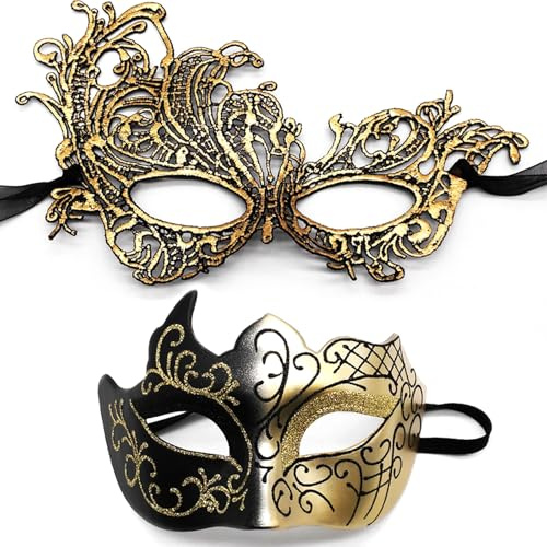 ZXTGBQ 2 Pcs Venezianische Maske Damen Herren, Maskerade Maske, Halloween Maske, Venezianische maske, Venezianischen maske für Damen Herren Halloween Karneval Party Kostüm, Maskerade, Cosplay