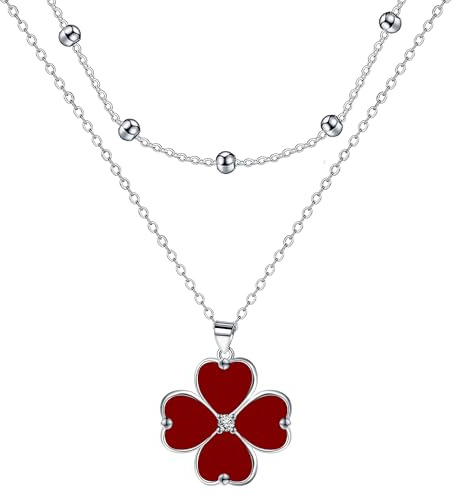 Yinsen Collier pour Femme Trèfle à Quatre Feuilles Argent Sterling 925 - Porte Bonheur Collier Pendentif Femmes Filles, Idee Cadeau Anniversaire Femme Fete Des Meres