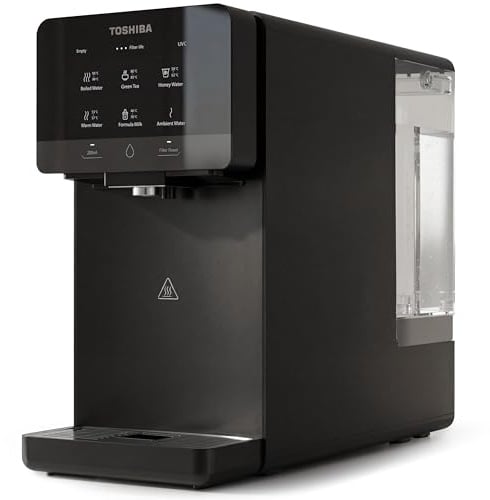 Toshiba Osmoseanlage, Wasserfilter Trinkwasser, Auftisch, Keine Installation, Heißwasserspender, Umkehrosmoseanlage, Mehrfach-Filterung & Mineralisierung, UV Licht, NSF zertifiziert, Grau