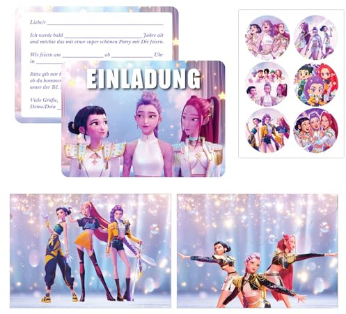 SYSYSYYASNL Deutsche Version Einladungskarte zum Kindergeburtstag, Einladungskarte zum Kindergeburtstag mit Cartoon-Motiven - Geeignet für 12 Personen, exquisites Design, perfekte Partyeinladung(c