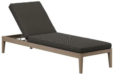 Modway Northlake Teak Outdoor Chaise Lounge Chair in Flint Gray – Adjustable Wood Poolside Recliner with All-Weather Cushion