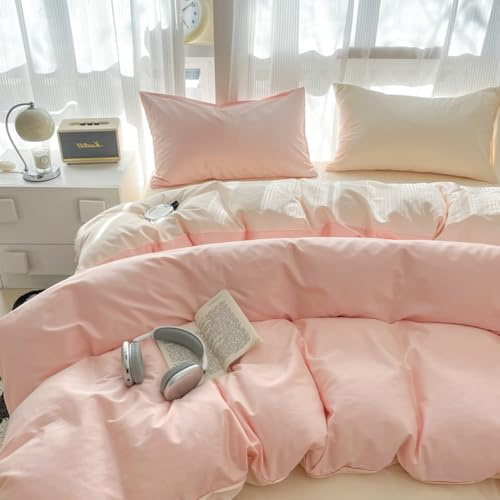 Covebett Housse de Couette 200x200 cm Rose et Blanc Reversible Couleur Unie | Parure de Lit Adulte 2 Personnes, Sets de Housses de Couettes en Microfibre, Fermeture Éclair, 2 Taies d'oreiller 65x65