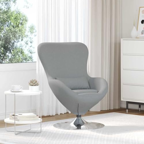 RMIHSJG Eiersessel Hellgrau 63 x 73 x 90 cm Stoff Drehstuhl Moderner Ei-Stuhl mit 360° Drehfunktion und ergonomischem Design für Wohnzimmer Schlafzimmer, bequemer Drehsessel