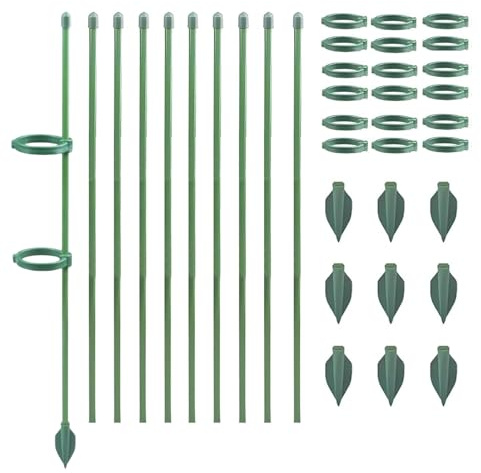 Porceosy Lot de 10 piquets extensibles en fibre de verre avec grands clips mobiles, résistants aux intempéries, réutilisables, pour monstera, tomate et plantes grimpantes (45 cm)