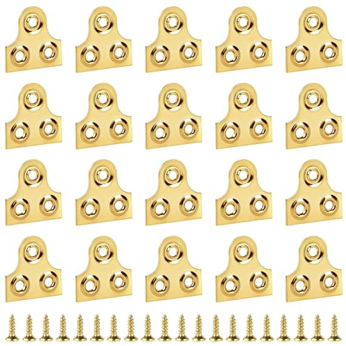 20Pcs 25mm Gold Brass Picture Hanging Plates for Wall Photo Frame | Plain Mirror Glass Frame Fixing Brackets Hangers for Canvas, Clock, Artwork Wall Mounted Hardware, with Screws