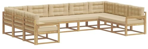 vidaXL Outdoor-Sofagarnitur mit Kissen 9 pcs Weiß und Beige, Zeitgemäße Gartenmöbel, modernes Sofa-Set, gemütliche Lounge für den Pool, Sitzgruppe für den Garten