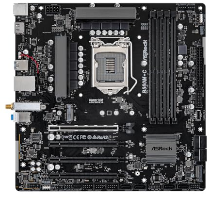 ASRock B560M-C Micro-ATX Motherboard, Supports 10th & 11th Gen Intel Core Processors (LGA1200), DDR4 4800MHz (OC), PCIe 4.0, Dual M.2, 8 SATA3, Intel Gigabit LAN, WiFi + BT 5.1