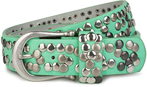 styleBREAKER Damen Nietengürtel mit unterschiedlichen Nieten, Kunstleder Gürtel Einfarbig, Damengürtel kürzbar 03010008, Farbe:Mint, Größe:95cm