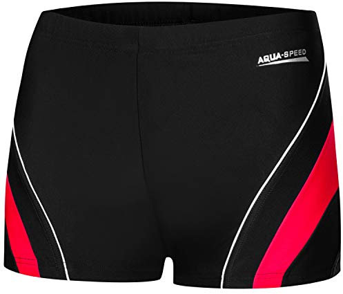 Aqua Speed Dennis Costume da Bagno Corto Elastico para Uomo | Calzoncini da Bagno | UV-Protection | 02/16 / Nero Rosso | Taglia: XL