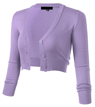 Allsense Damen Bolero mit 3/4-Ärmeln, knöpfbar, leicht, gestrickt, Flieder, Groß