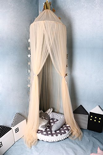 Ommda Moskitonetz Bett Kinder und Baby Betthimmel Moskitonetz Mesh süß und romantisch für Kinderzimmer und Schlafzimmer mit Stern Ornamente Beige 240x60cm (HöhexDurchmesser)