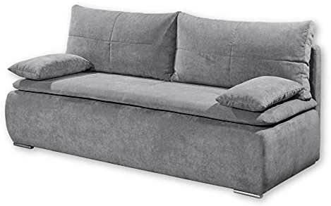 Stella Trading JANA Bequemes Schlafsofa mit Bettkasten, Stoffbezug Dunkelgrau - Klappbares Sofa mit Schlaffunktion & Komforthöhe - 208 x 102 x 95 cm (B/H/T)