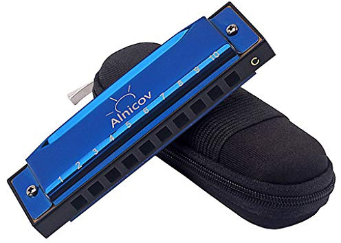 Alnicov Mundharmonikas 10 Löcher 20 Melodien Mundharmonika Schlüssel C Für Anfänger/Profis/Kinder/Erwachsene Mit Etui Und Reinigungstuch - Dunkelblau