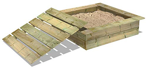 Wickey Bac à Sable avec Couvercle King Kong – Design Spacieux et Robuste, Bois de Haute Qualité, 120x120 cm, Couvercle Protecteur, Parfait pour Jeux de Jardin Familiaux