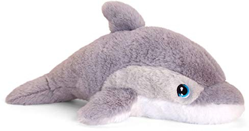 HDmirrorR tachi Kuscheltier Delfin Grau, Großer Plüschtier Meeressäuger 25 cm, Kindersicheres Stofftier liegend