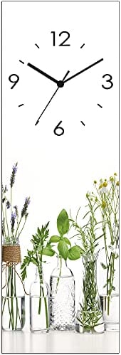 ARTLAND Wanddeko Wanduhr ohne Tickgeräusche Glas Quarzuhr 20x60 cm Rechteckig Lautlos Kräuter Bilder Modern Landhaus H9KE