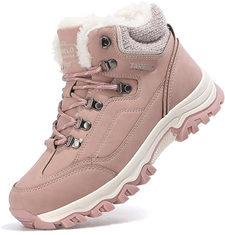 TARELO Bottes Hiver Femme Antidérapant Bottines Rose 38