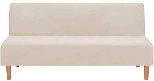 NLCYYQ Sofabezug Ohne Armlehnen 3 Sitzer Samt Couchbezug Elastischer Husse Bettcouch Schonbezug Klappsofa Bezug Großer Sofasitzkissenbezug (Beige)