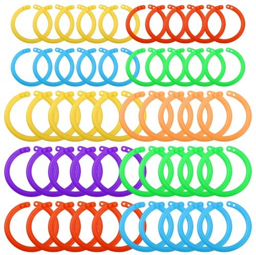 Vesaneae 100 Stück Bücher Ringe, 28mm Binder Ringe Kunststoff, 20mm Buch Ringe Abnehmbar, Loseblatt Verbinder Ringe, Mehrfarbige Heftringe für Sammelalben Karteikarten und Stapel von Dokumenten
